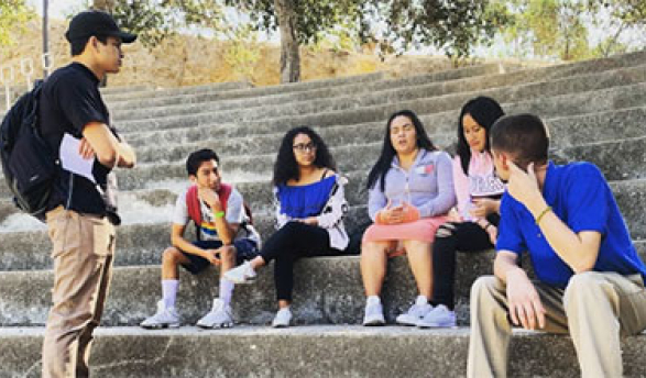 Oxy students give high school students a tour of campus