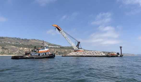 a crane off the coast of the Palos Verdes Peninsula