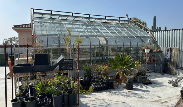 The Occidental College greenhouse from the outside