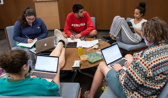 students working together in the library
