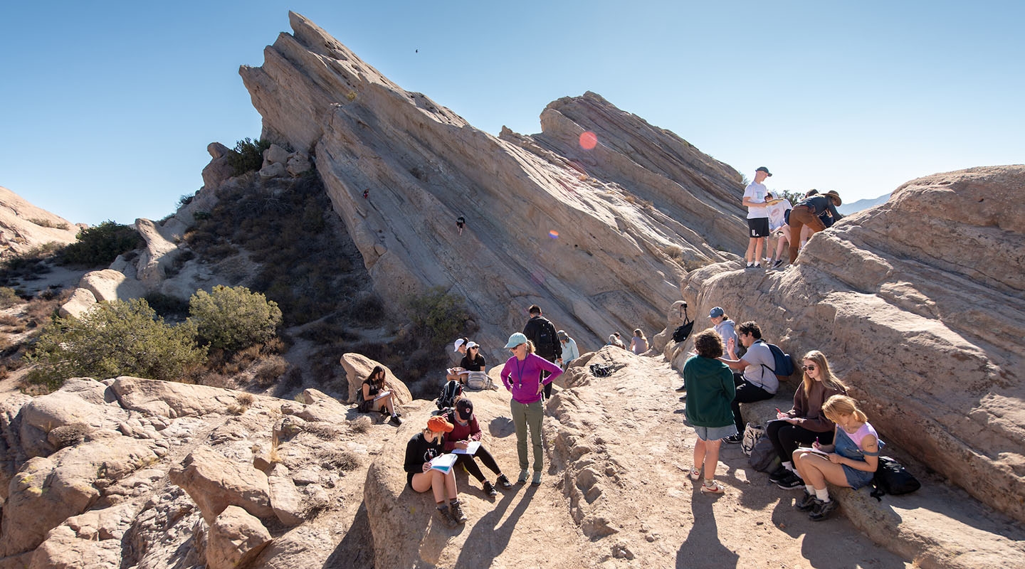 students doing geology research at Vasquez Rocks north of L.A.