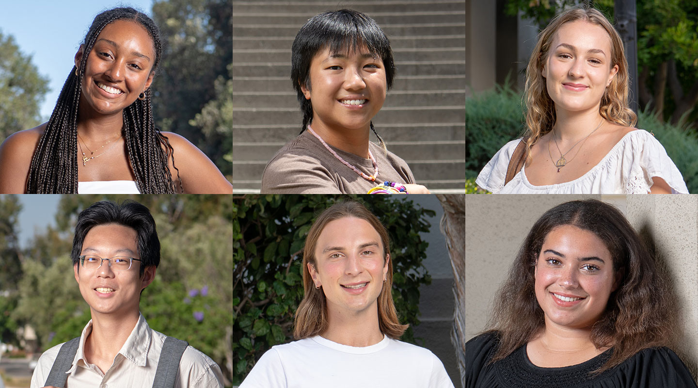 Headshots of six Occidental College students, smiling