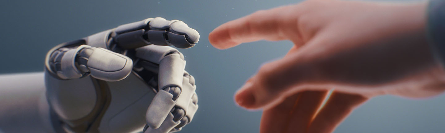 a robot hand reaching out to touch a human hand