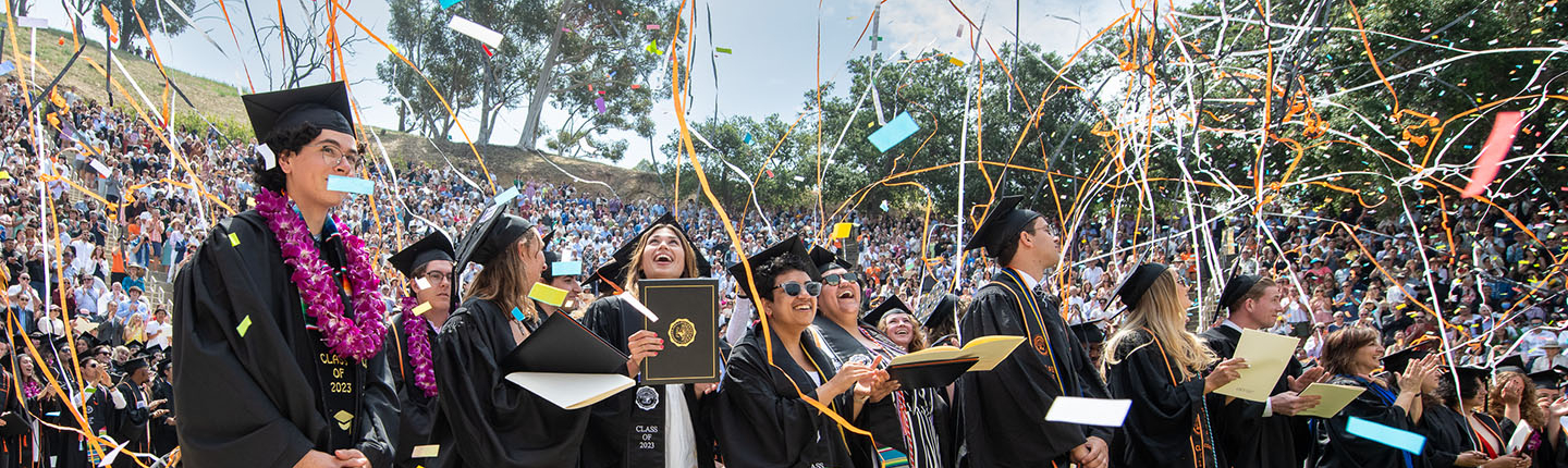Occidental College students on Commencement Day in Los Angeles, celebrating