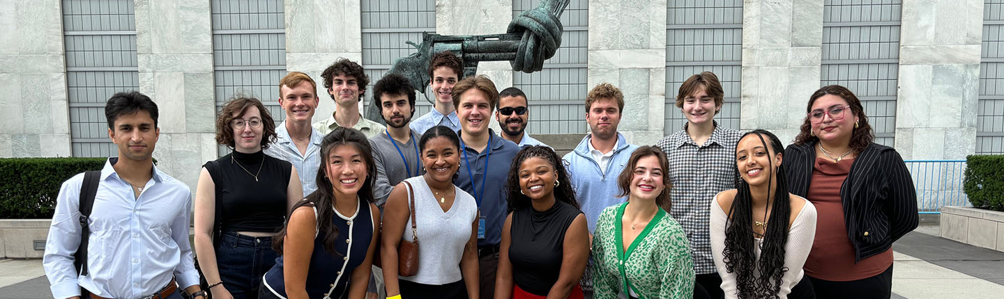 A group of Occidental College students participating in the Oxy at the United Nations program in New York City