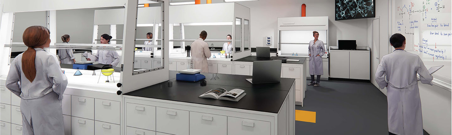 an architect's rendering of a beautiful, modernized teaching laboratory