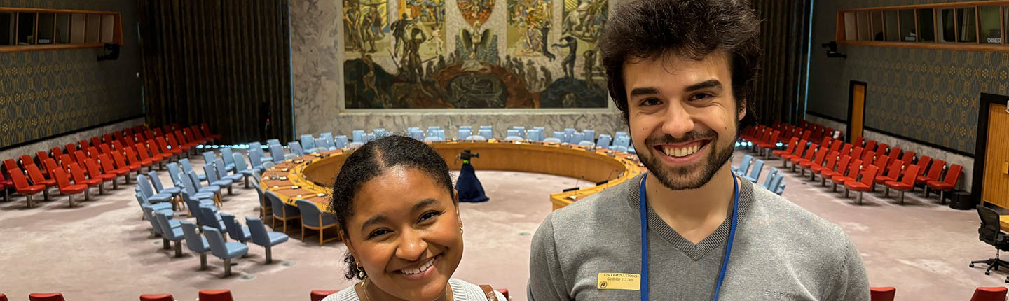 Two Occidental College students pose in New York City as participants in the Oxy at the UN Program