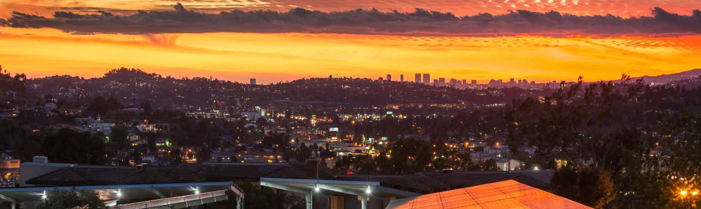 Occidental's solar array reflects a colorful sunset in 2014. 