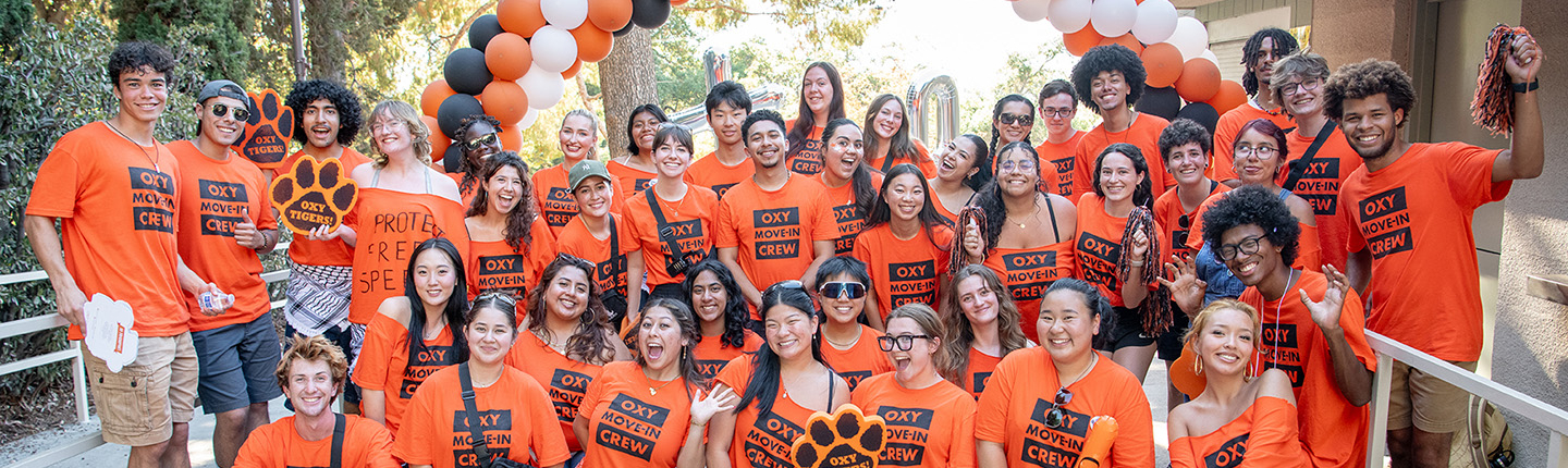 Occidental students welcome new students to the campus in Los Angeles.