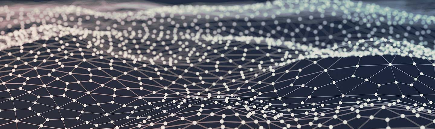 abstract visual representation of a neural network or a similar complex interconnected system, representing the computer science department at Occidental College (Oxy).