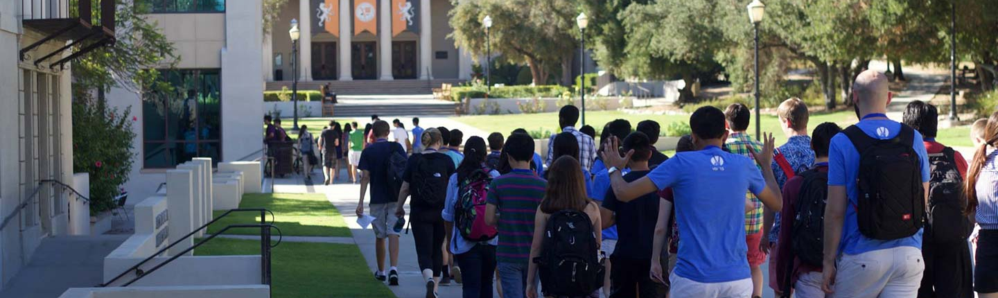 A group of students on campus for a summer program at Oxy