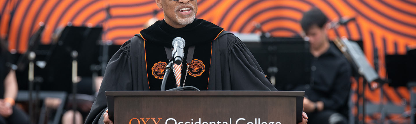 President Harry J. Elam, Jr. at the podium at inauguration
