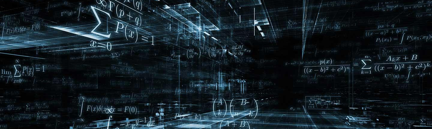 a digital rendering of mathematical and statistical formulas in a 3D, abstract space, often used to represent complex data or scientific concepts