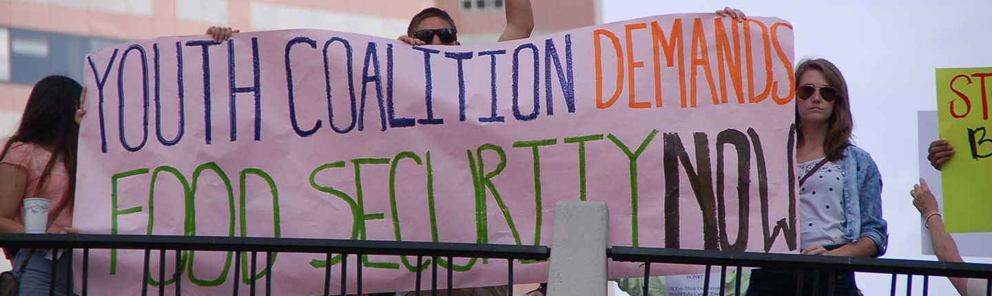 Students marching in Downtown Los Angeles for food security