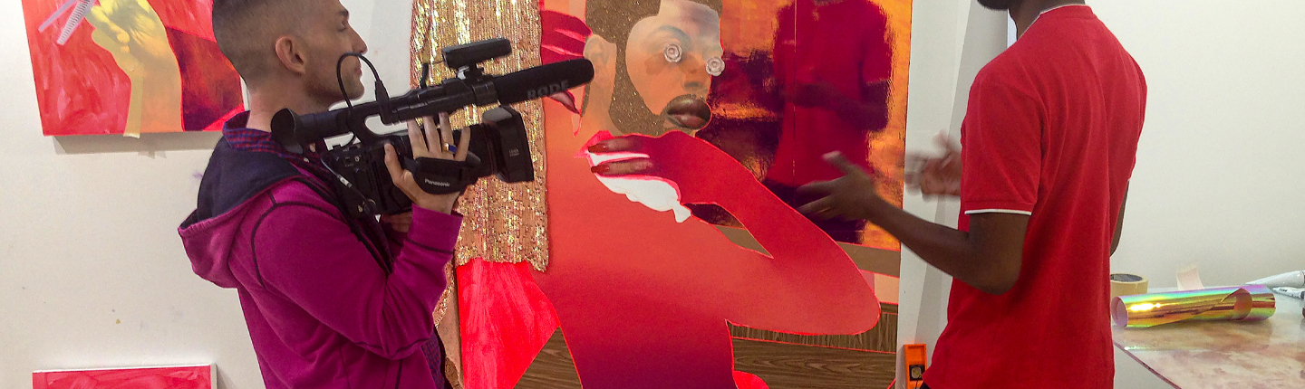 Professor and filmmaker Broderick Fox films artist Devan Shimoyama for his documentary, Manscaping.