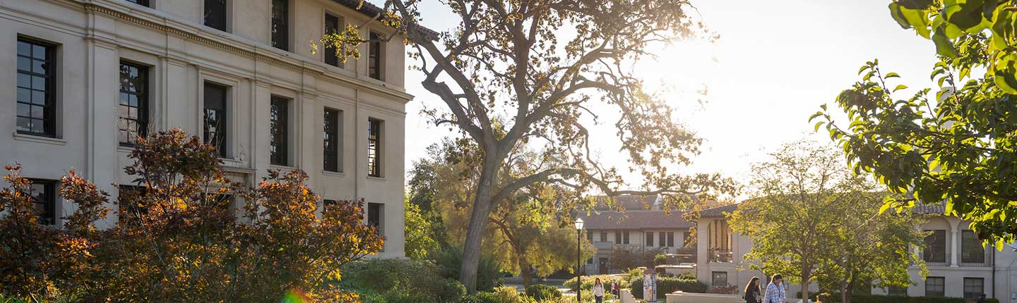 a view of Johnson Hall in the afternoon sunshine on the Occidental College campus
