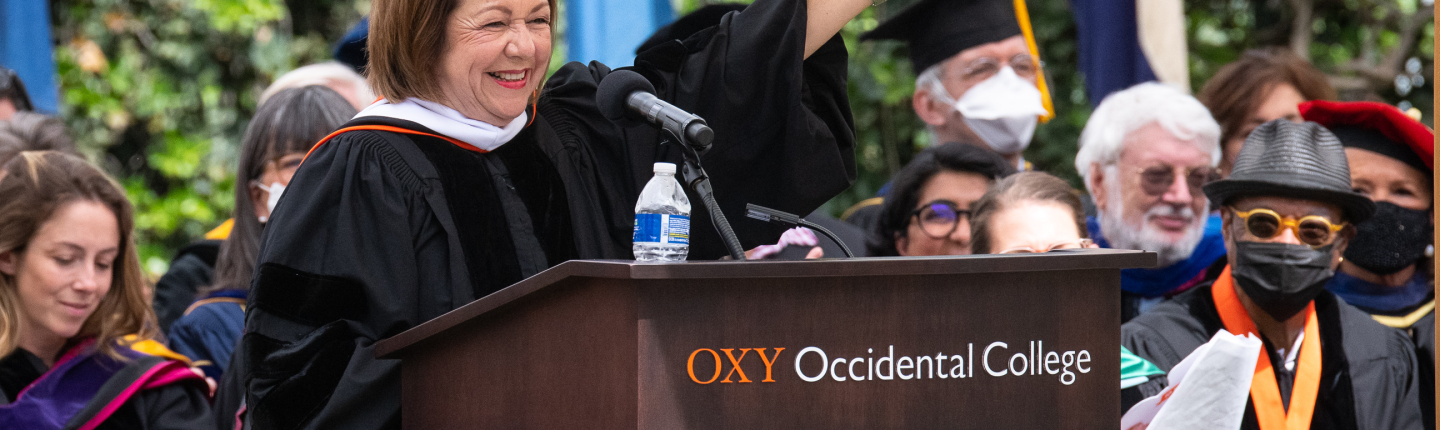State Sen. Maria Elena Durazo speaks at Occidental College's 2022 Commencement