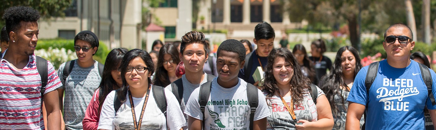 Occidental Upward Bound students walk across campus