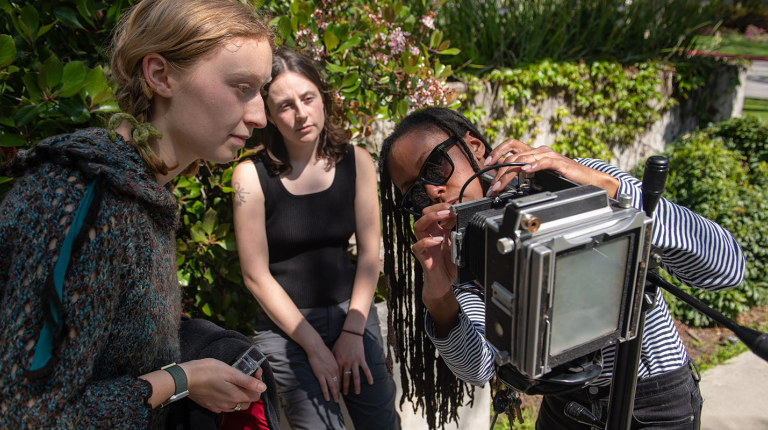 Occidental (Oxy) students using a large format film camera