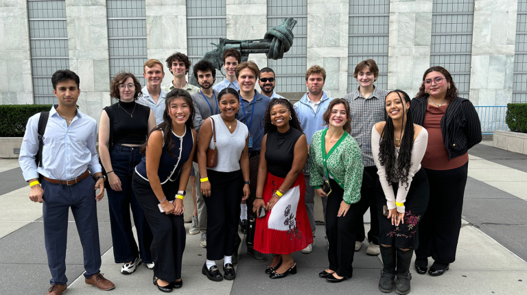 A group of Occidental College students participating in the Oxy at the United Nations program in New York City