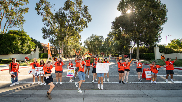 The Occidental College O-Team assembles to welcome new students to campus on Move-in Day 2024