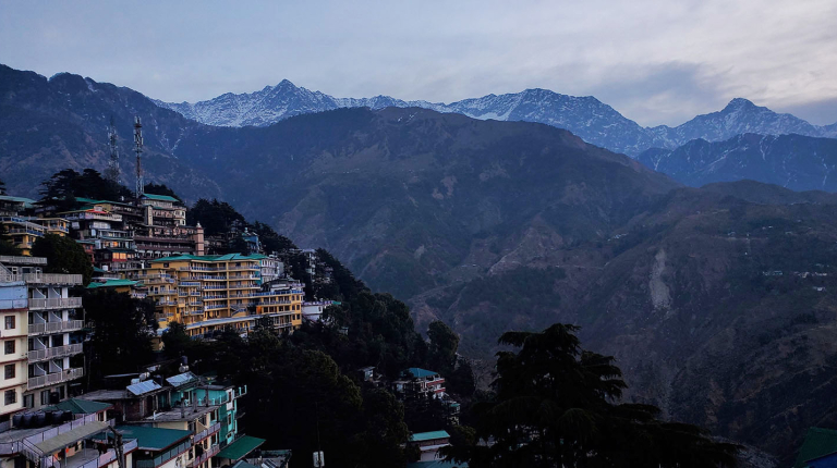 A view of the mountains from a village in the Himalayas.