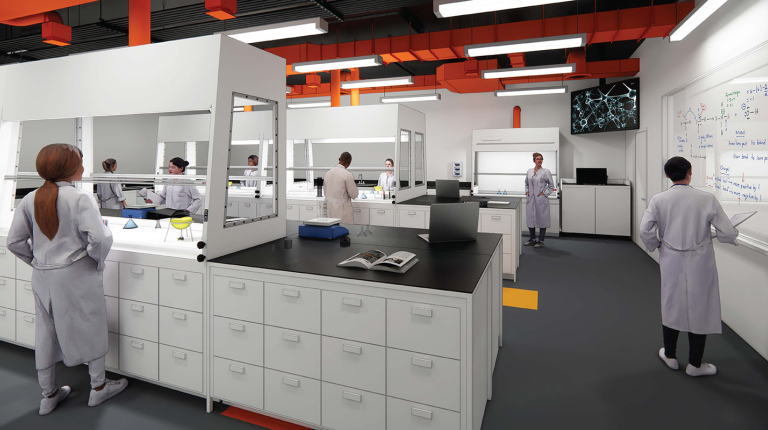 an architect's rendering of a beautiful, modernized teaching laboratory