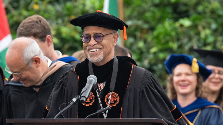 President Elam at the podium on May 19, 2024.