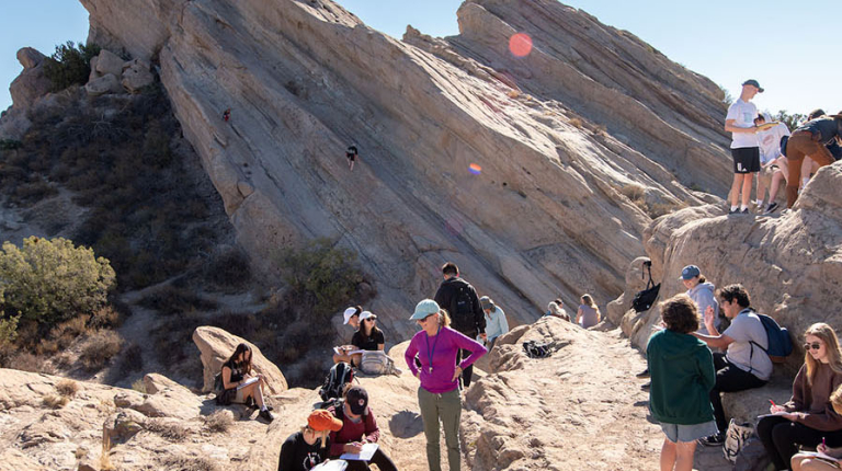 students doing geology research at Vasquez Rocks north of L.A.