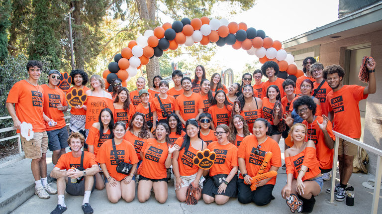 Occidental students welcome new students to the campus in Los Angeles.