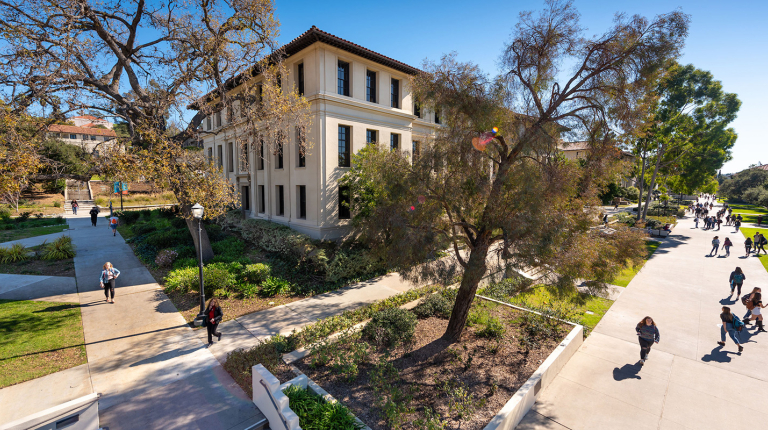 Students walking across campus