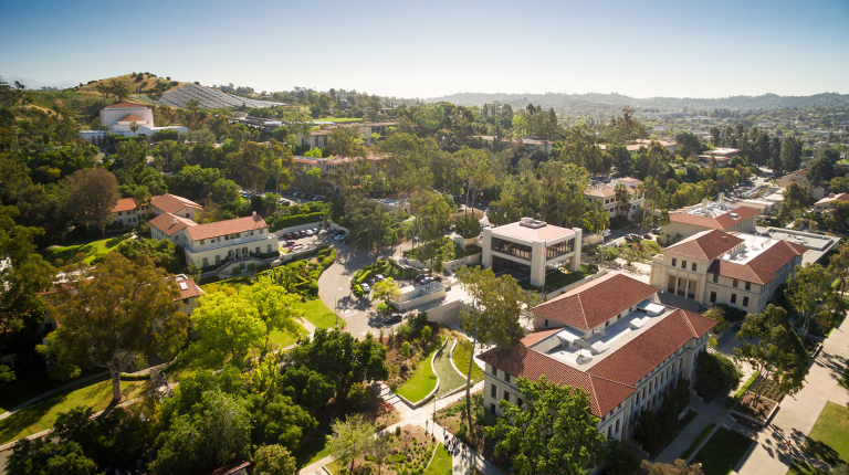 a drone shot of campus on a page highlighting jobs and careers at Occidental College