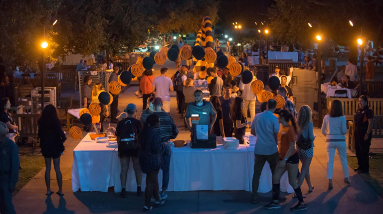Students on the quad at homecoming