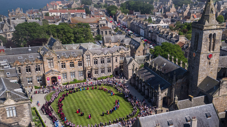 overhead view of the playing field at the university of st andrews in scotland