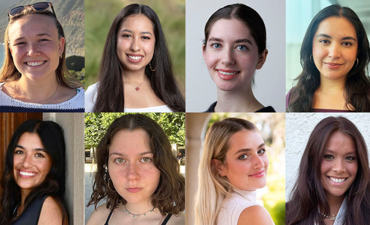 A group of 8 Occidental College student award winners, a composite image
