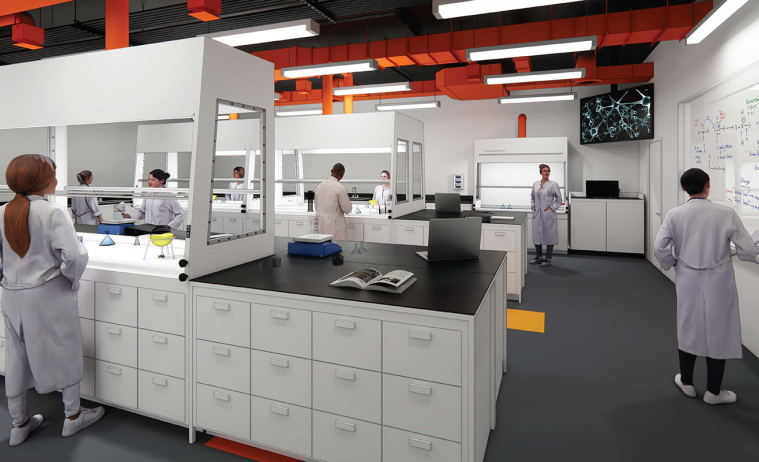 an architect's rendering of a beautiful, modernized teaching laboratory