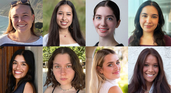 A group of 8 Occidental College student award winners, a composite image