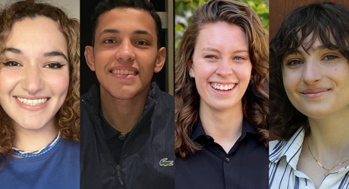 headshots of four students, three female one male
