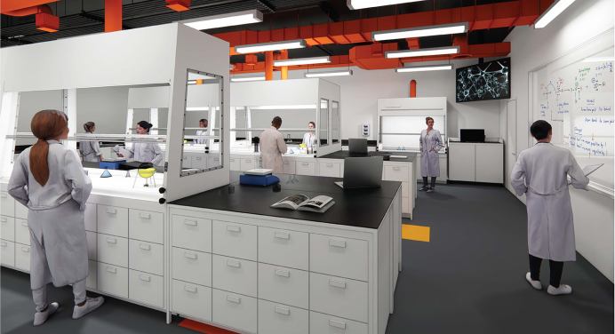 an architect's rendering of a beautiful, modernized teaching laboratory