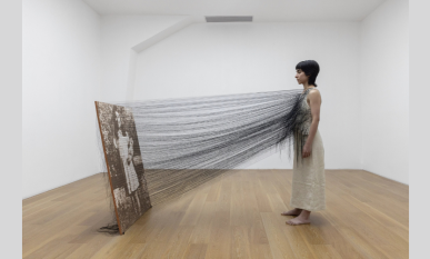 A piece of 3D visual art in a gallery