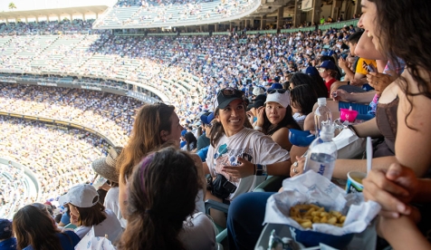 Occidental students in the stands at an LA Engage event at Dodger's Stadium