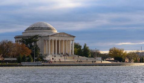 The Jefferson Memorial building along the river in Washington, DC