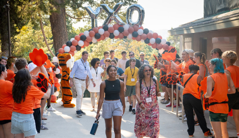 Orientation on Occidental College's campus, the OTeam welcoming students and families
