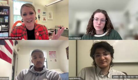 Three Occidental students and Courtney Stricklin-Burgan 
