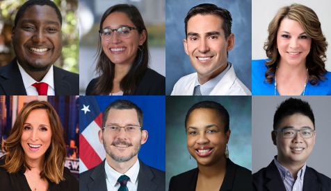 A composite image of 8 alumni headshots