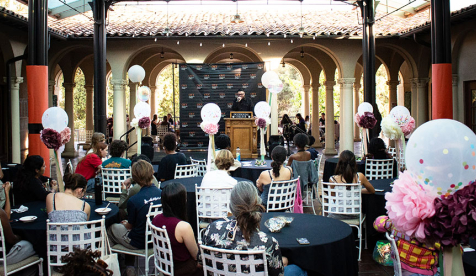 A seated group of Occidental students and staff at the annual Student Leadership Awards on Branca Patio