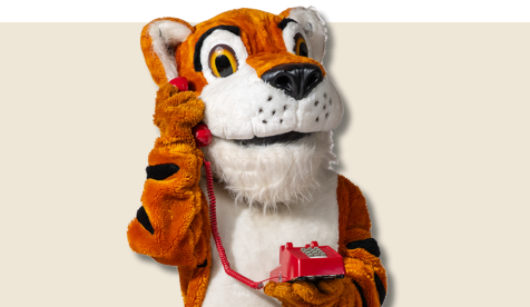 Oswald the Tiger is on the phone - Connect with us