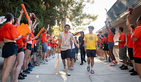 New Occidental College students are greeted at orientation on the Los Angeles campus.