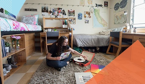 student in dorm room