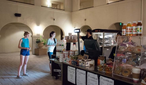 Students grab a late night snack at the Coffee Cart in Berkus Hall